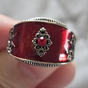 Elegant Red and Silver Women's Ring